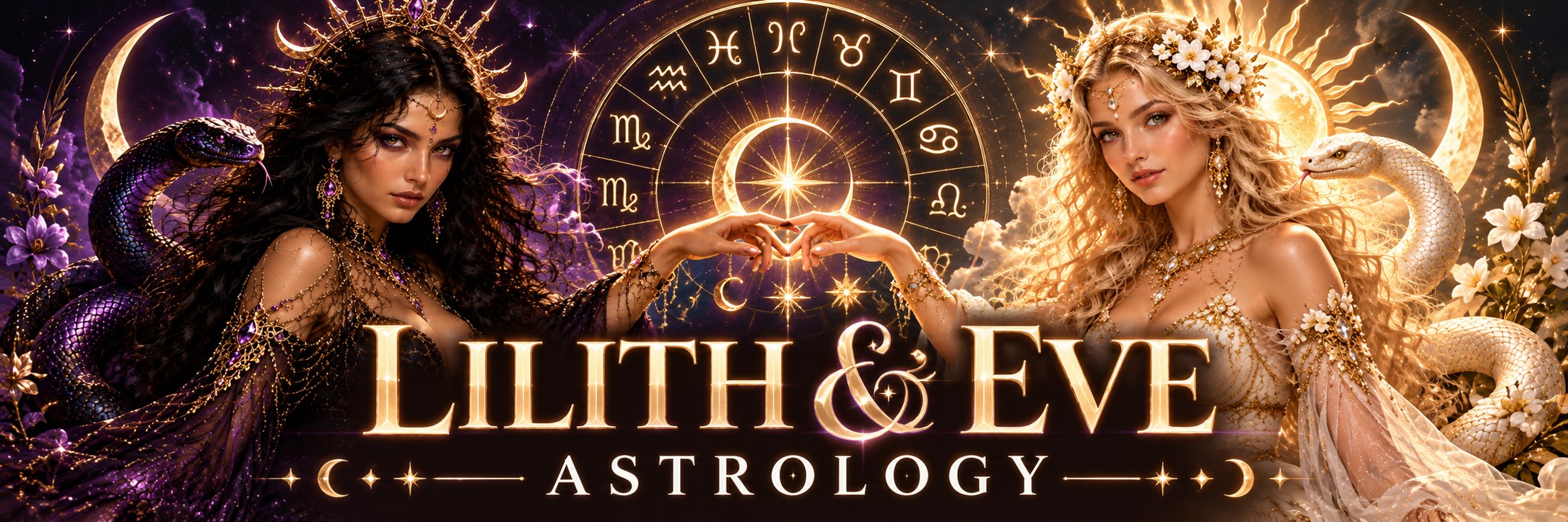 Star Chart 13 — Lilith and Eve forming a heart before the restored 13-sign celestial wheel.